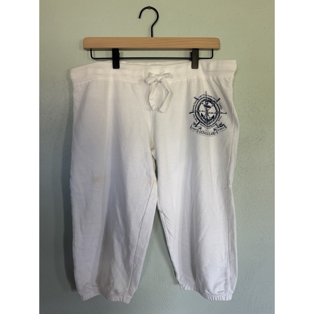 Vintage Girl White Ocracoke Island Nautical Cropped Capri Sweatpants M 5027